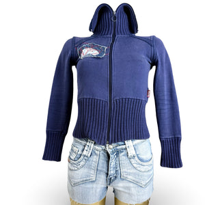 Purple/ blue tight fit zip up hoodie (XS)