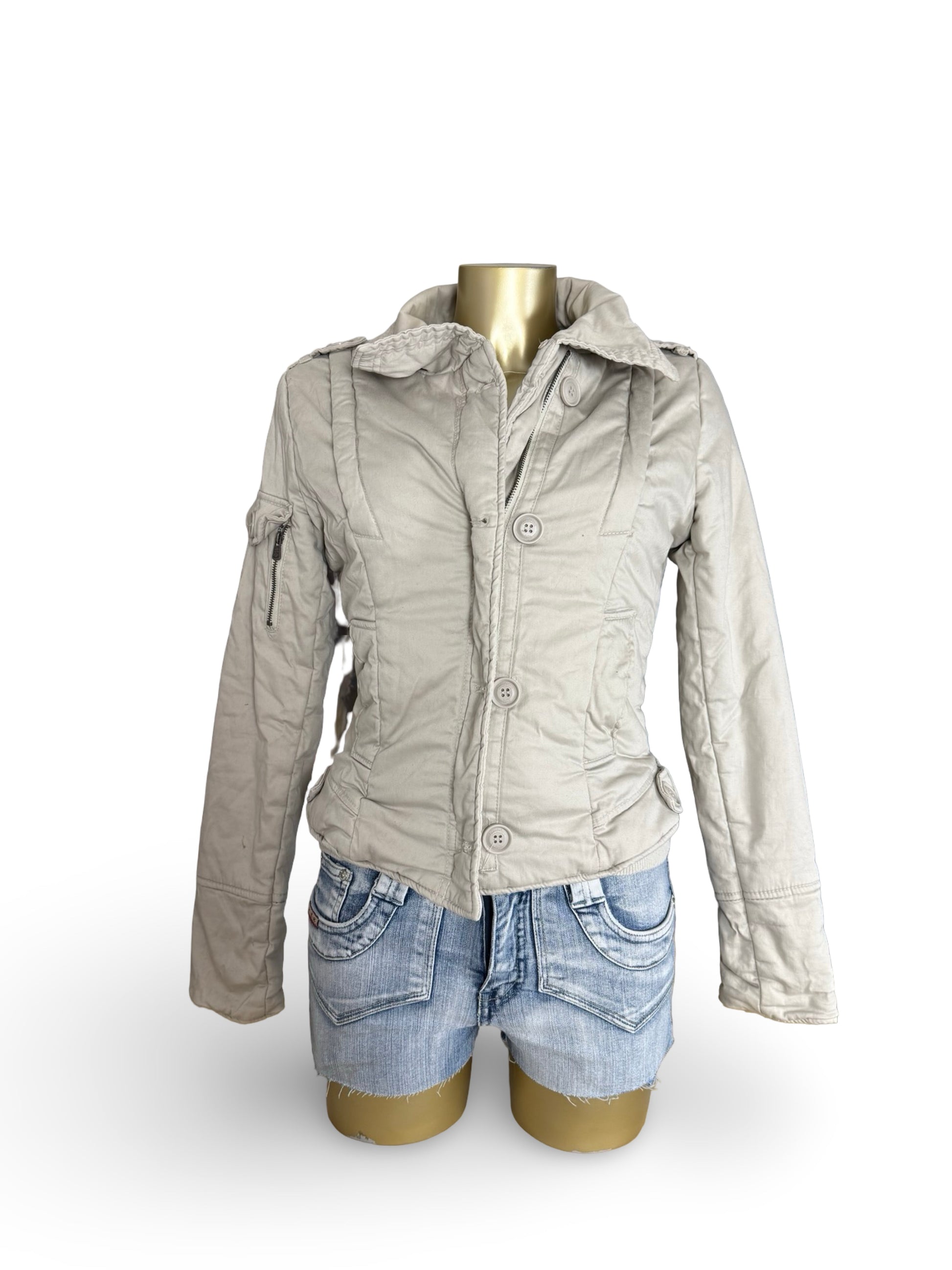 Beige zip up biker jacket (S)