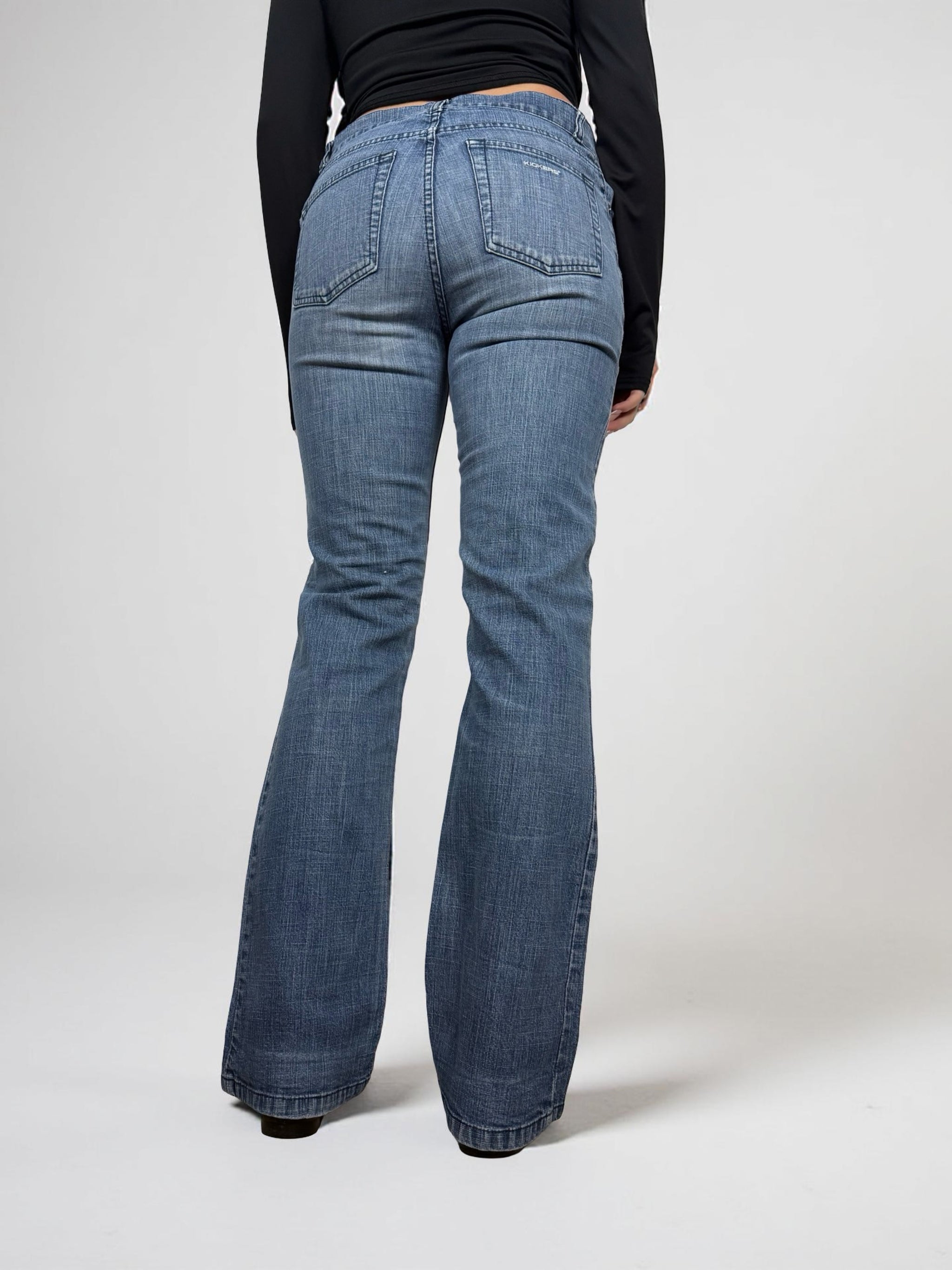 Blue denim cotton mid rise bootcut pants (XS)