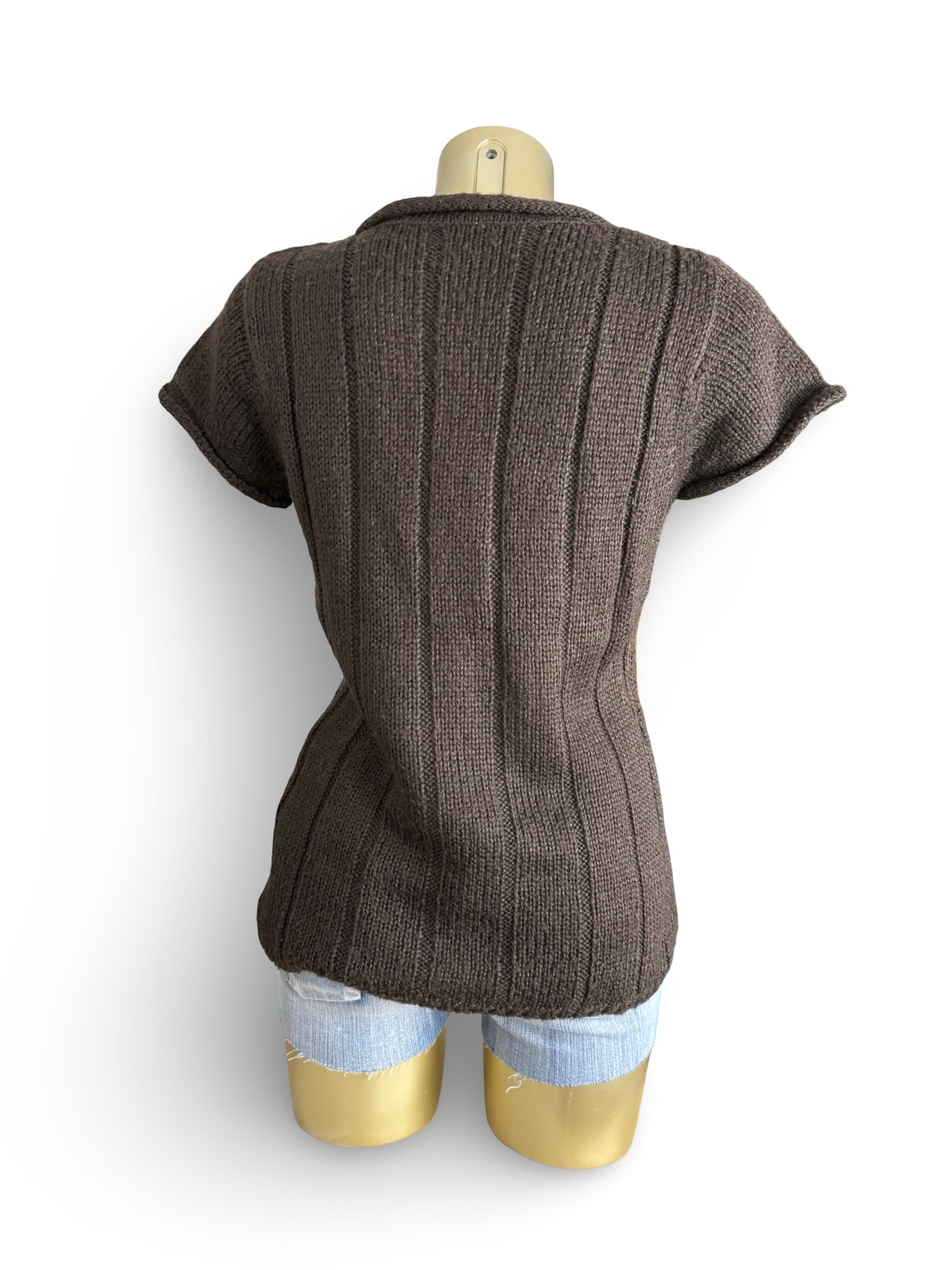 Brown knitted tee short sleeves jumper (S/M)