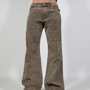 Beige ribbed velvet denim low rise baggy pants (XL)