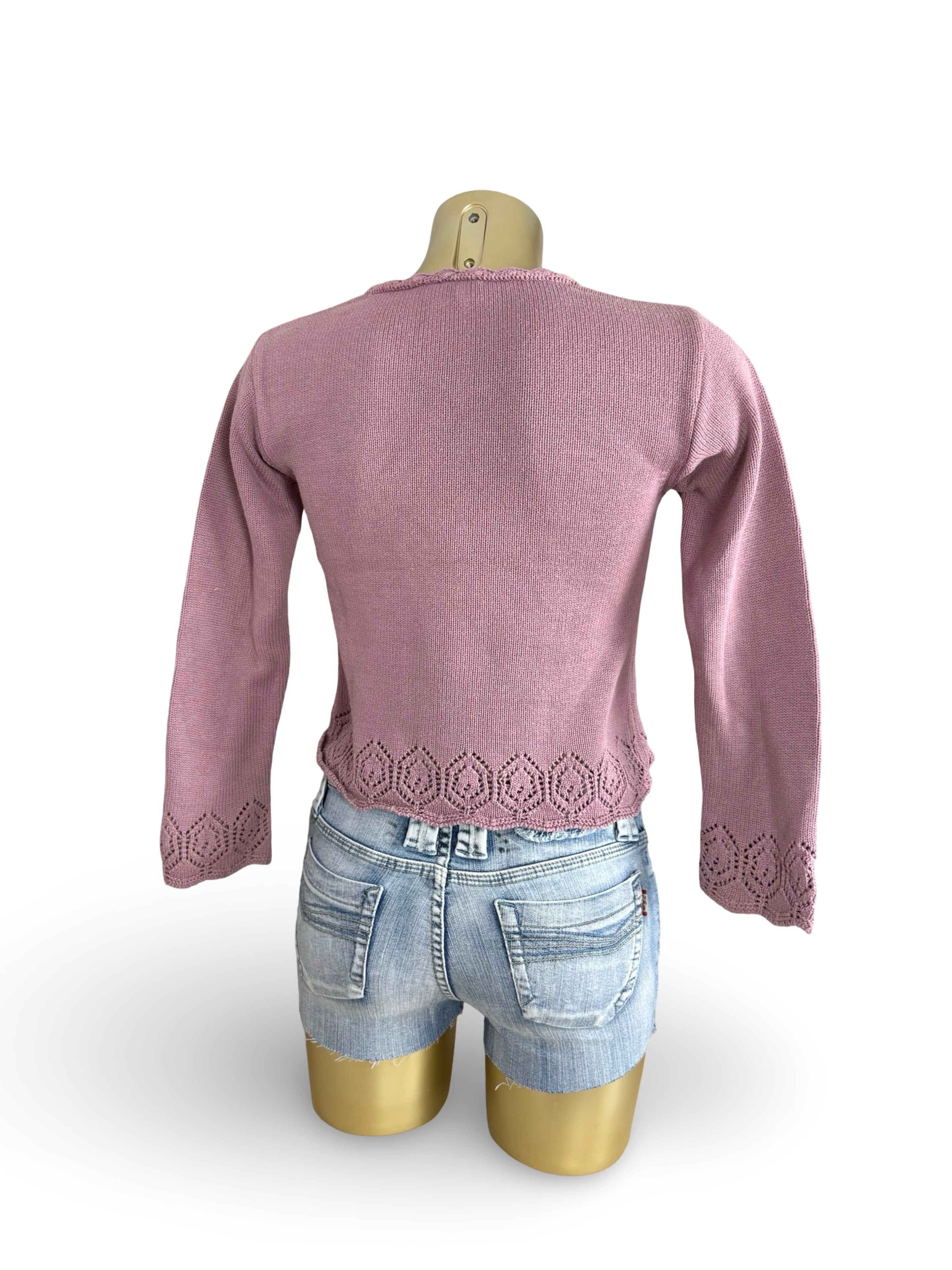 Pink knitted 100% cotton embroidered jumper (XS)