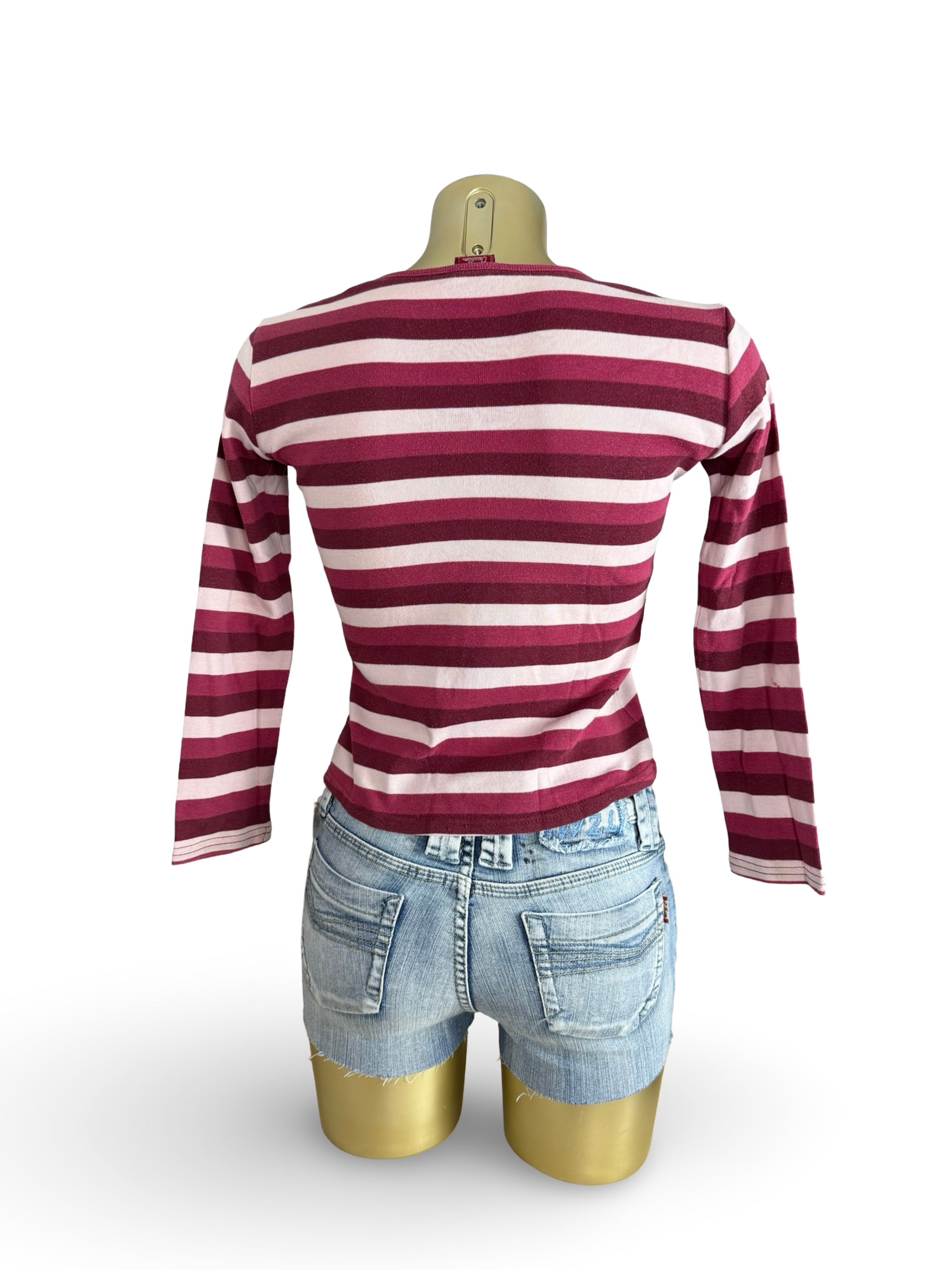 Pink & red striped long sleeves top (XS)
