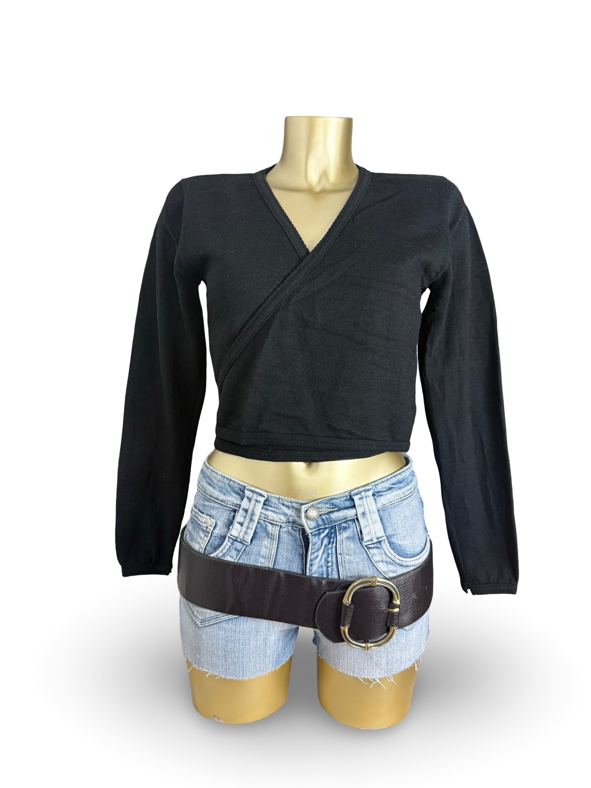 Black wool tie up cardigan jumper (M)