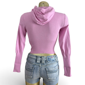 Pink tight fit crop hooded jumper (XS)