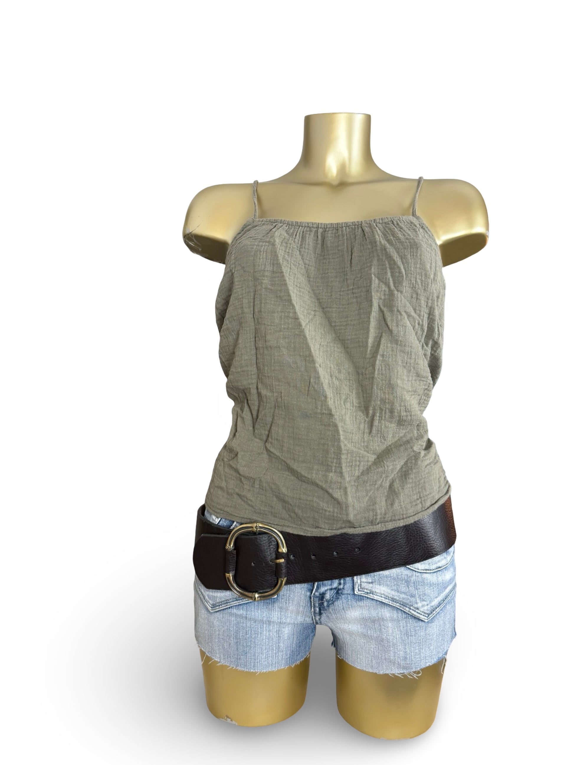 Khaki 100% cotton cami top (XS/S)