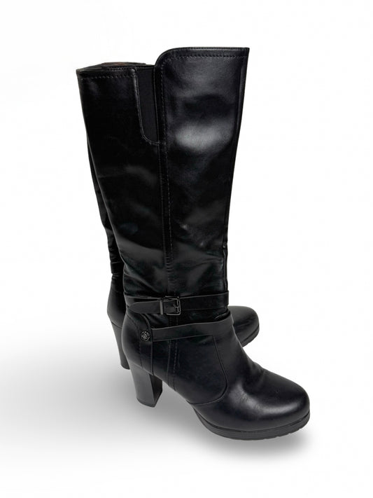 Black pvc leather heels knee high boots (38)