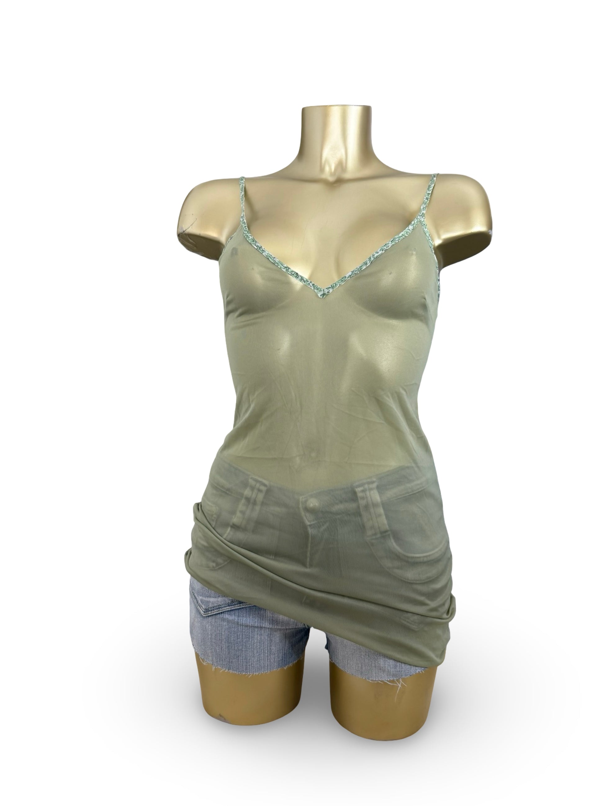 Khaki see trough babydoll mini dress (XS)