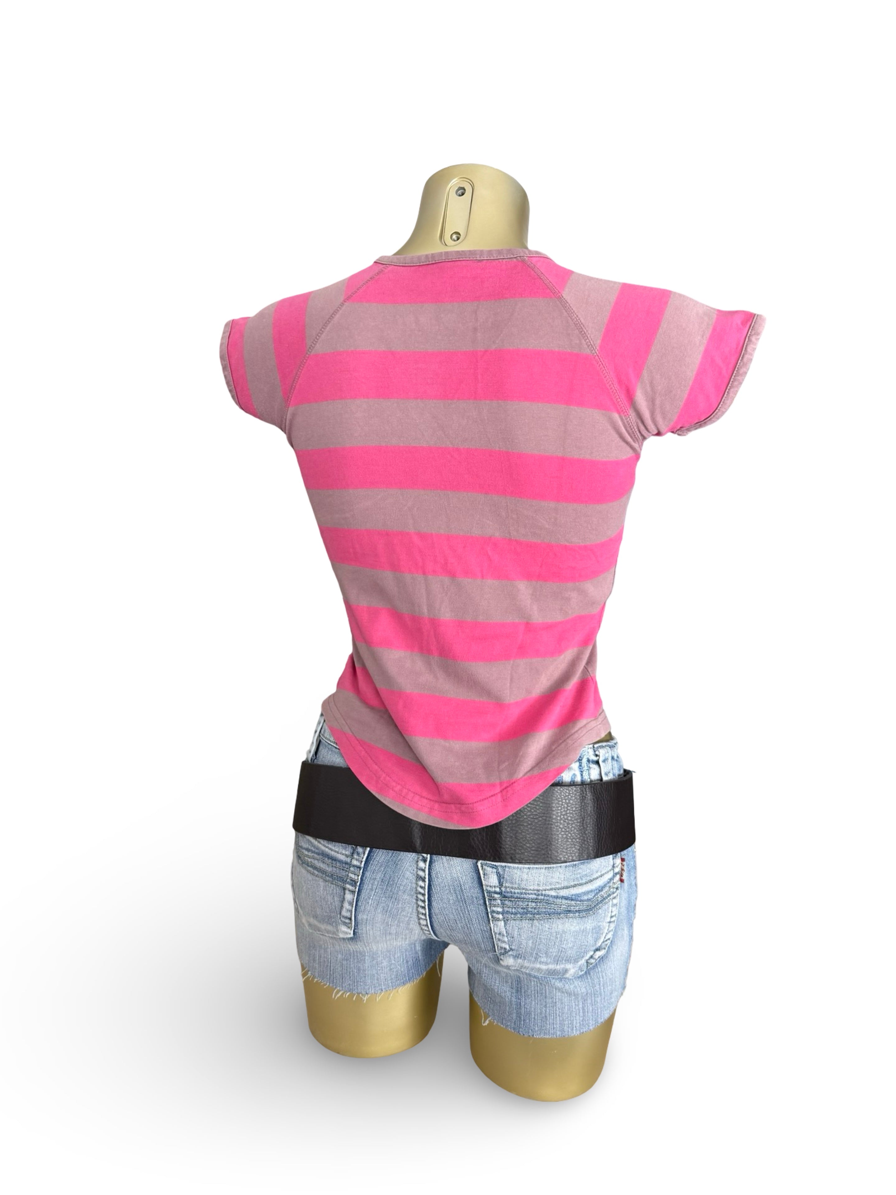 Pink striped activewear cotton tee (S)