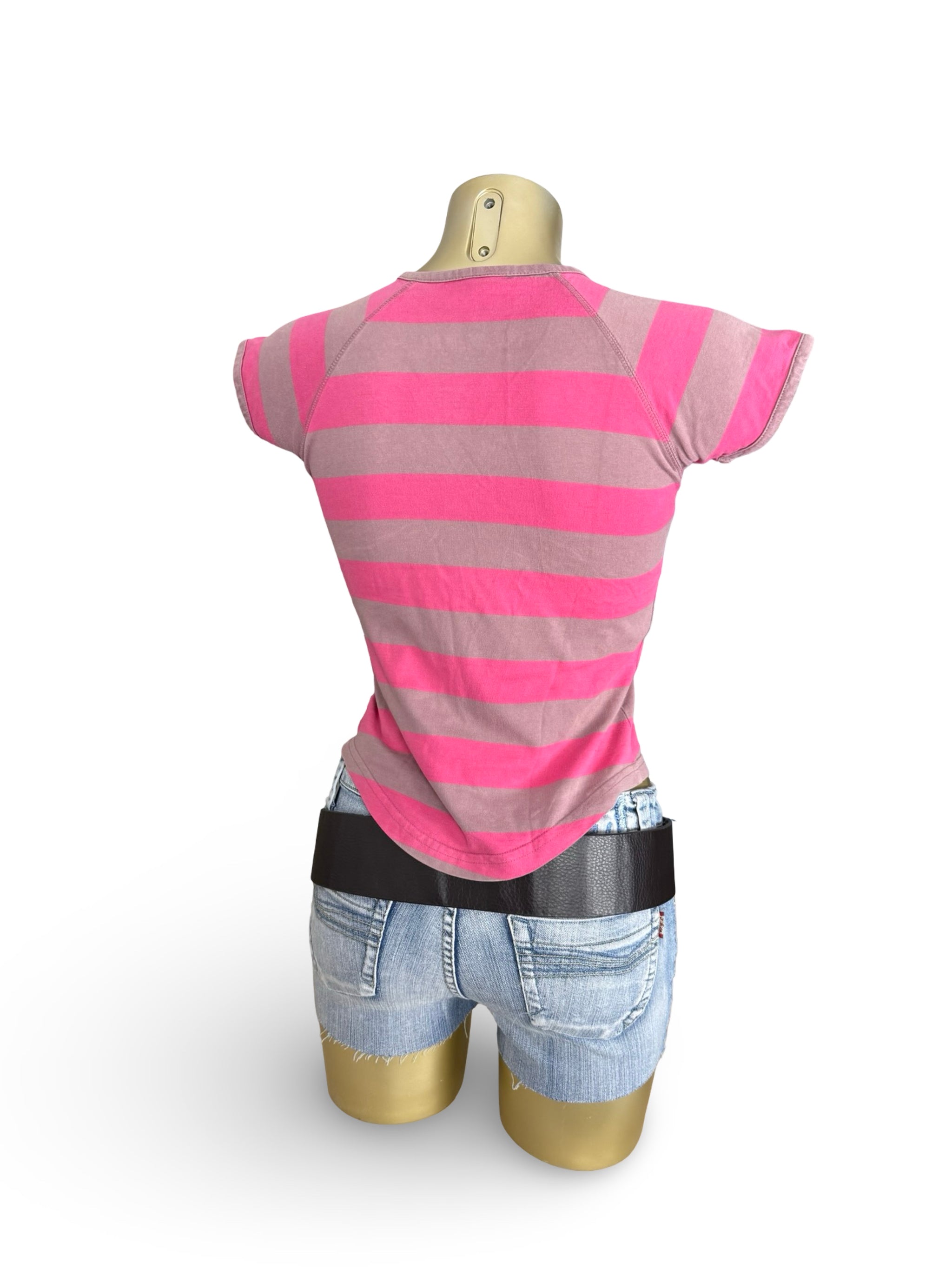 Pink striped activewear cotton tee (S)