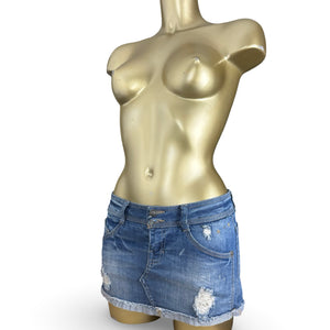 Blue denim low rise mini skirt (XXS/XS)