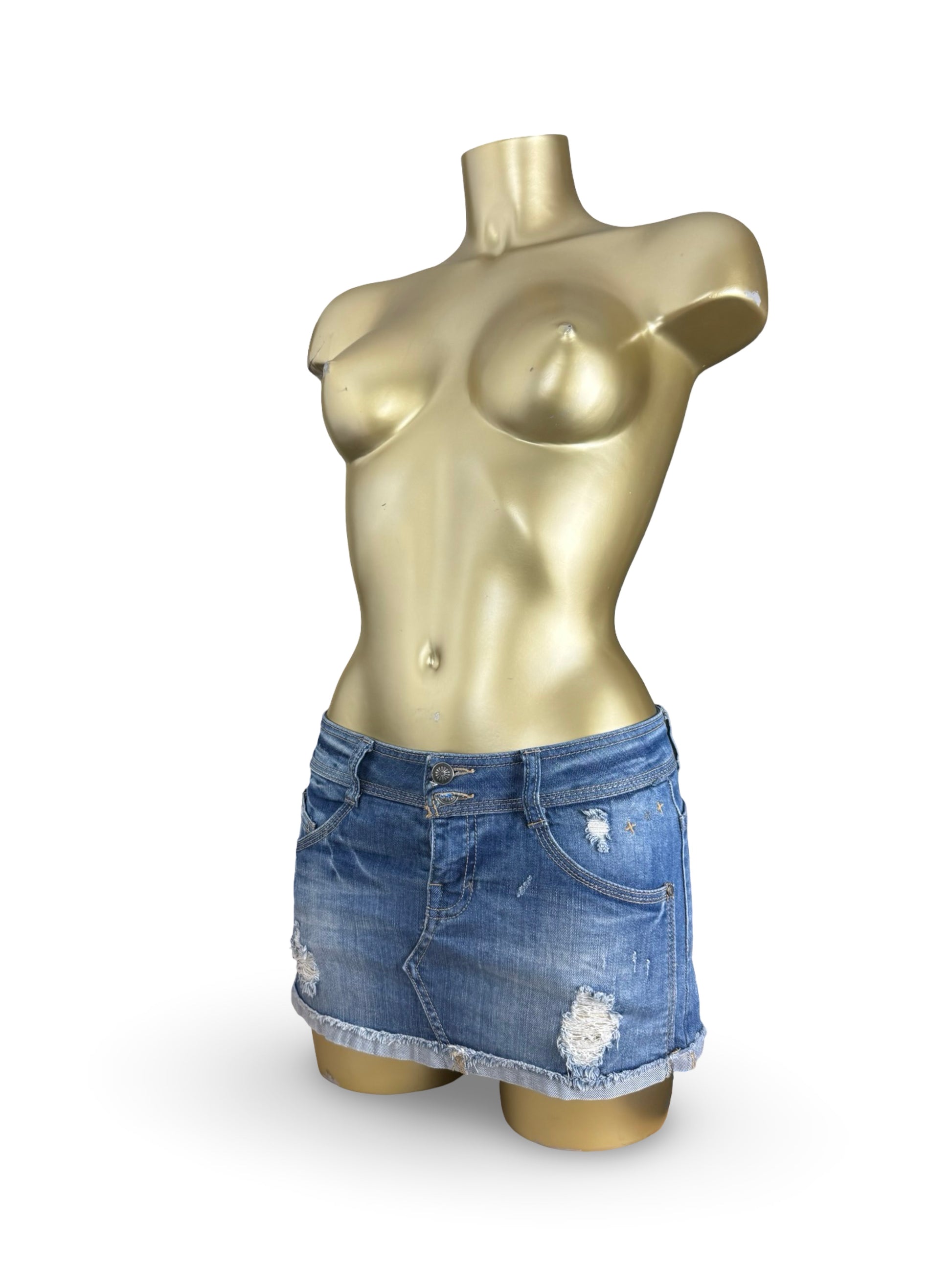 Blue denim low rise mini skirt (XXS/XS)