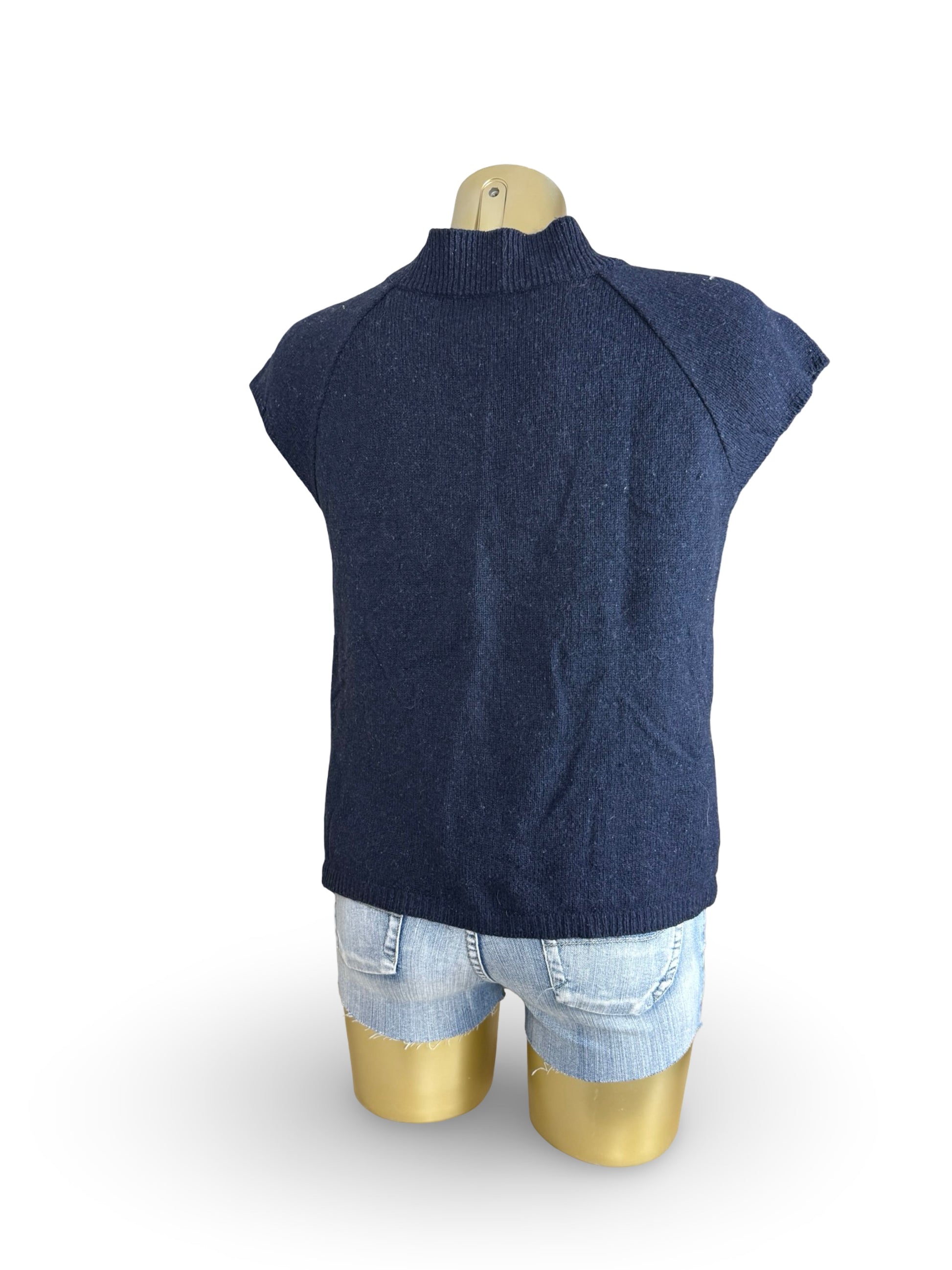 Navy wool short sleeves cardigan jumper (S/M)