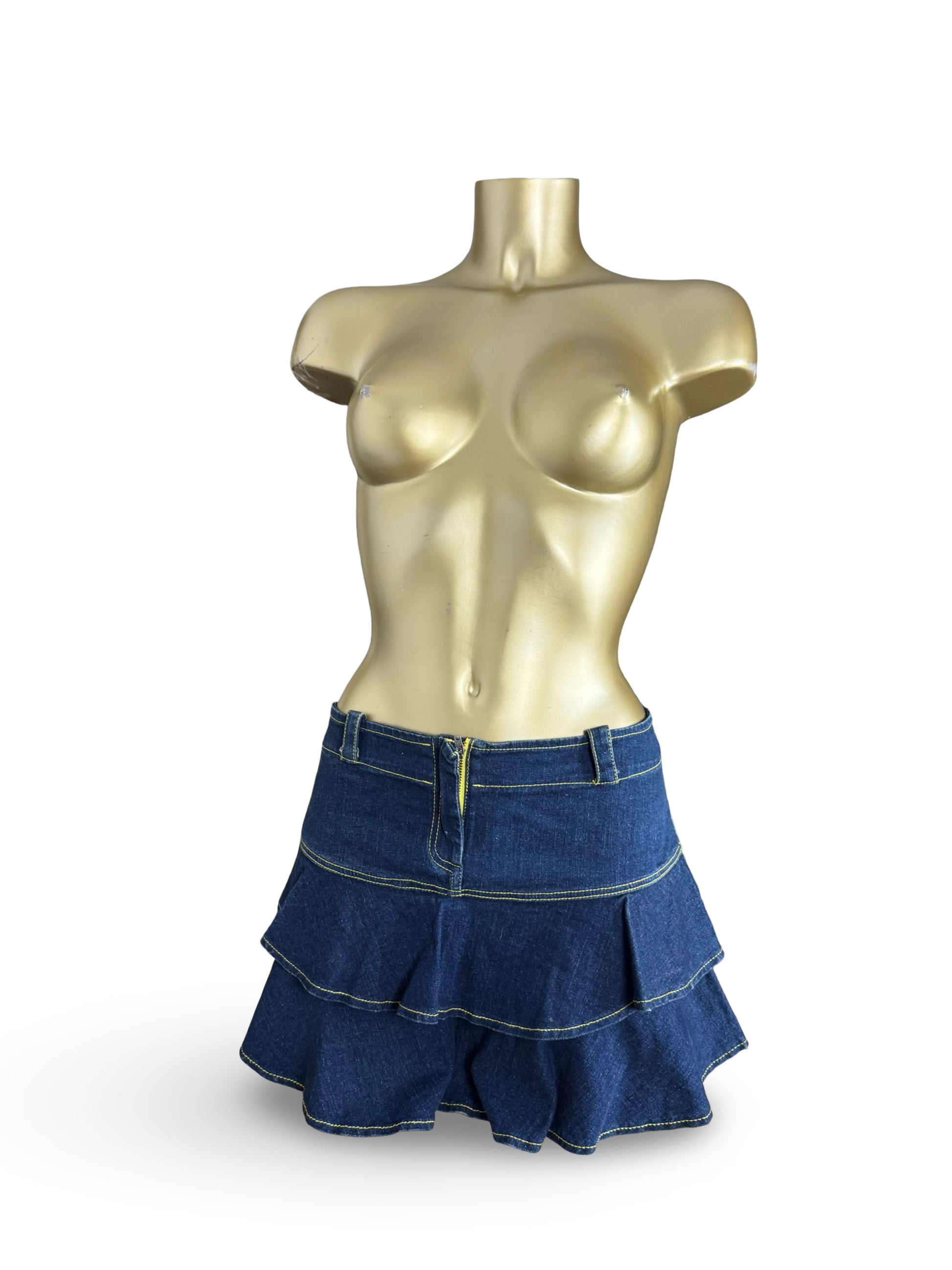 Navy denim pleated mini skirt (M)