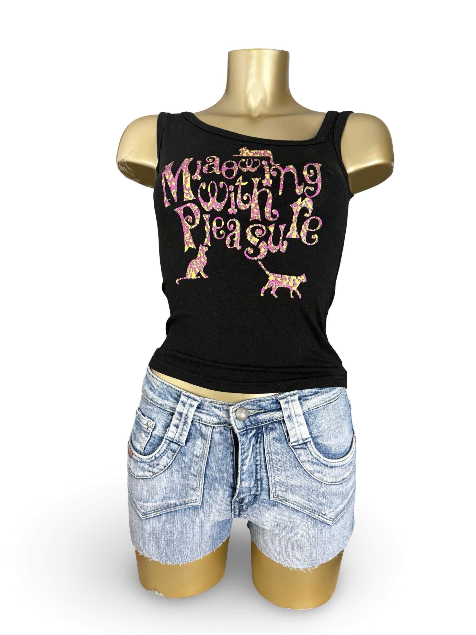 Black graphic tight fit cotton top (S)