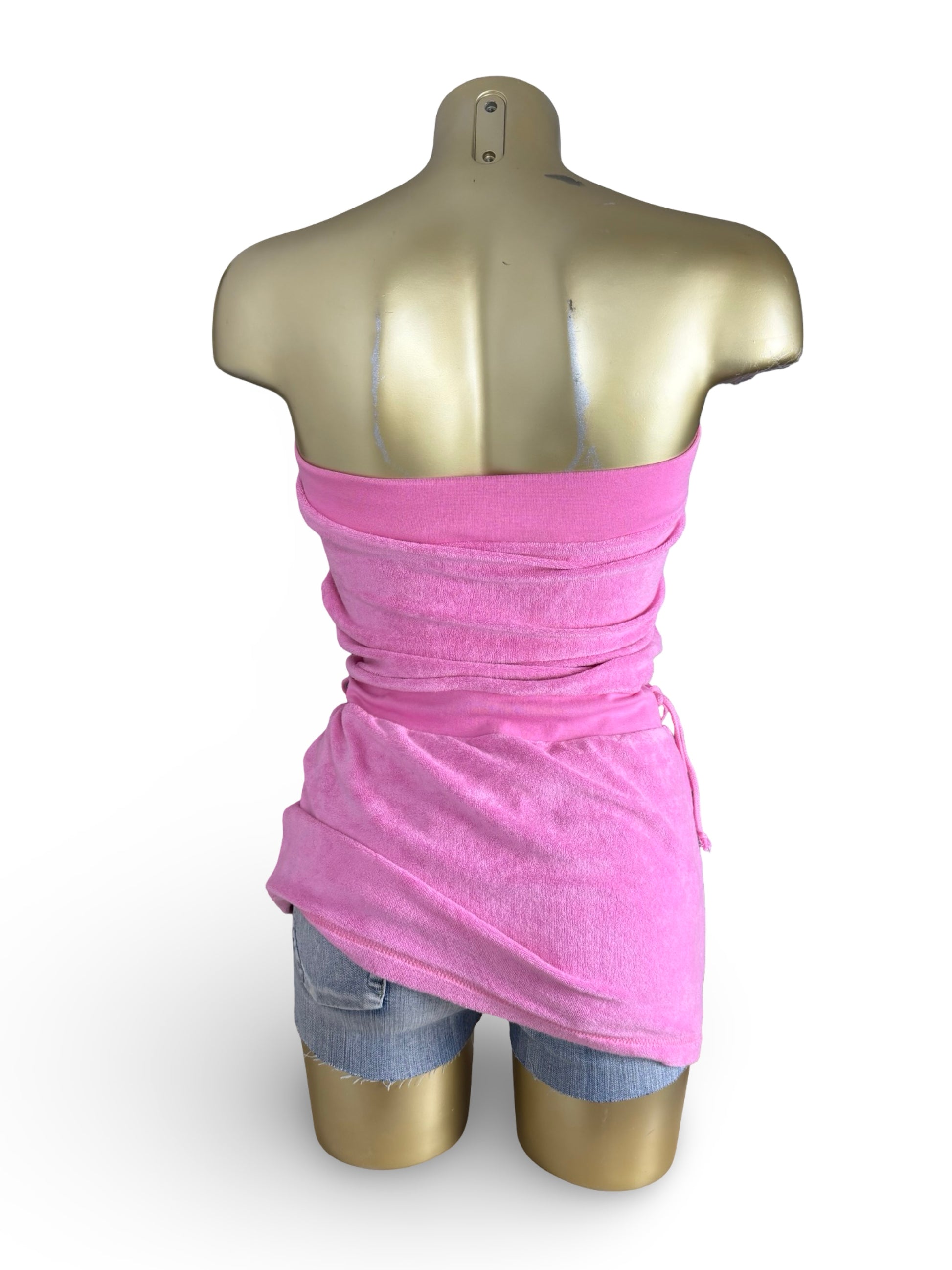 Pink velvet cotton mini dress (XS)
