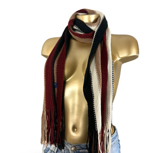 Beige striped knitted winter scarf