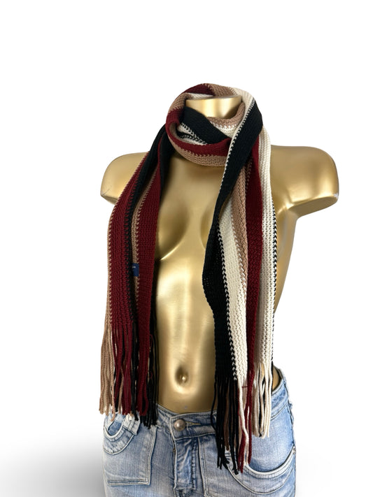 Beige striped knitted winter scarf