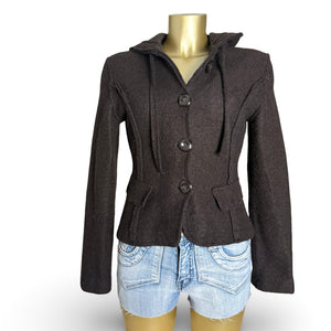 Brown hooded 100% wool tight fit jacket (S)