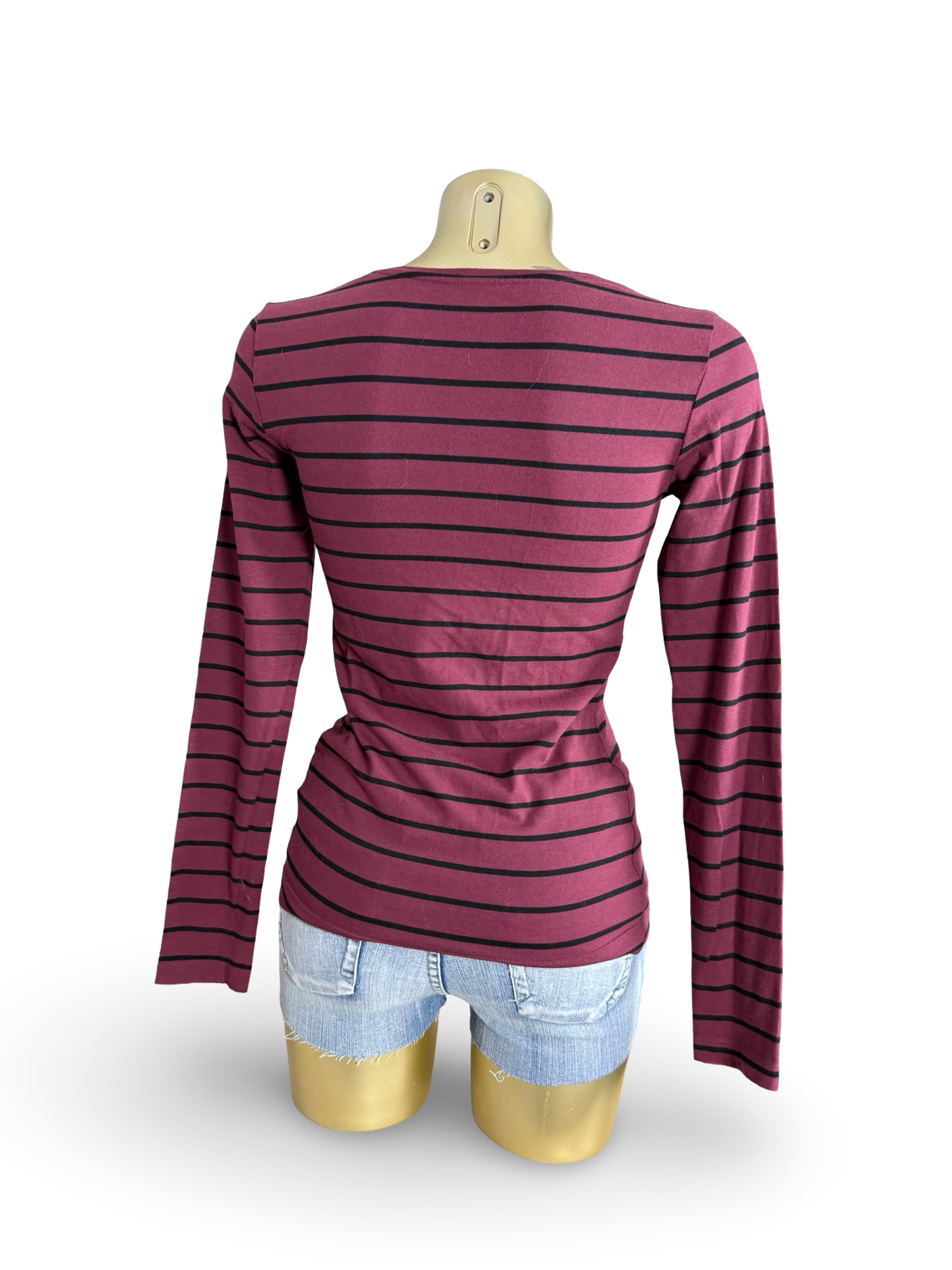Burgundy striped 100% cotton long sleeves top (M)