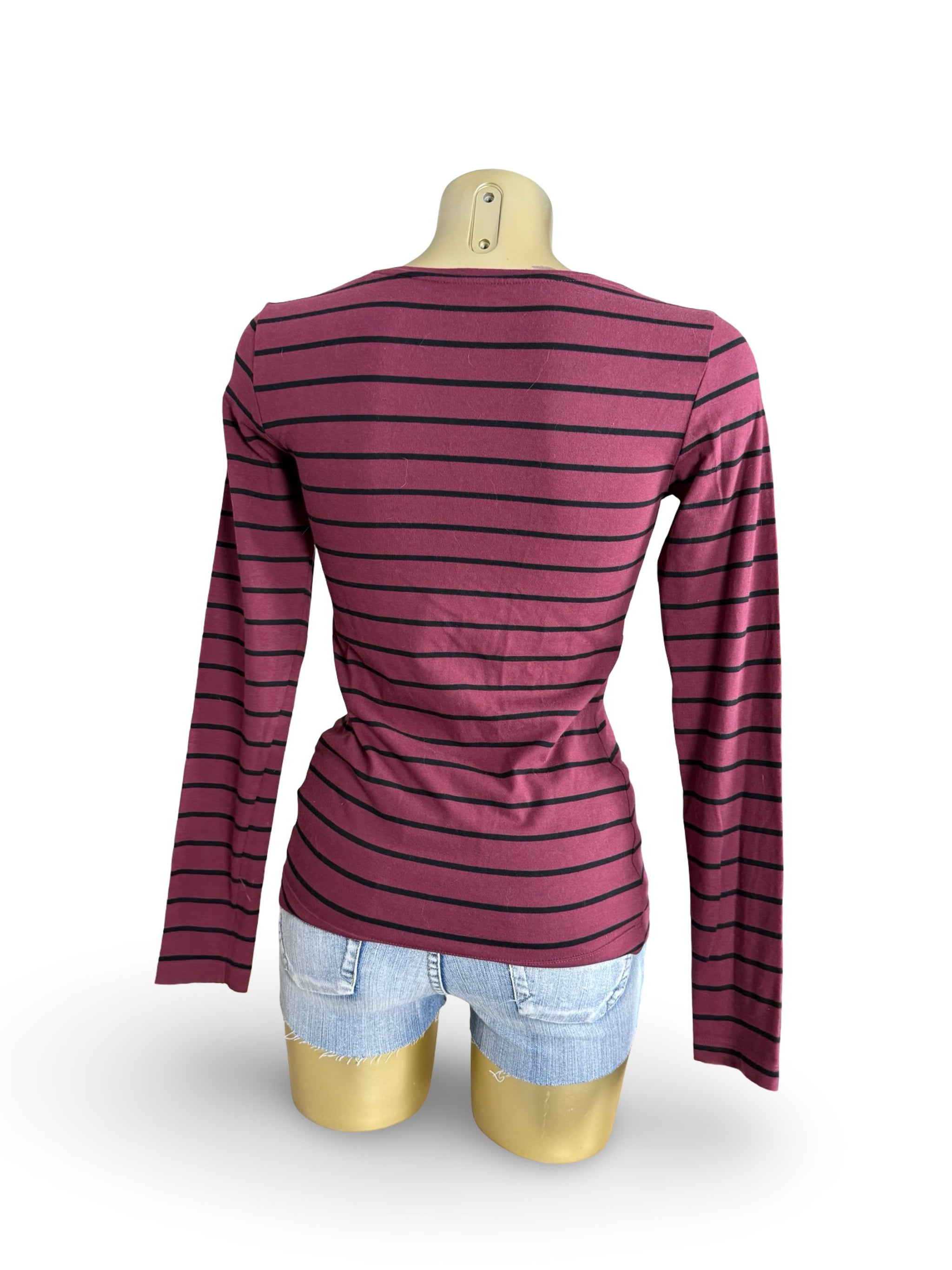 Burgundy striped 100% cotton long sleeves top (M)
