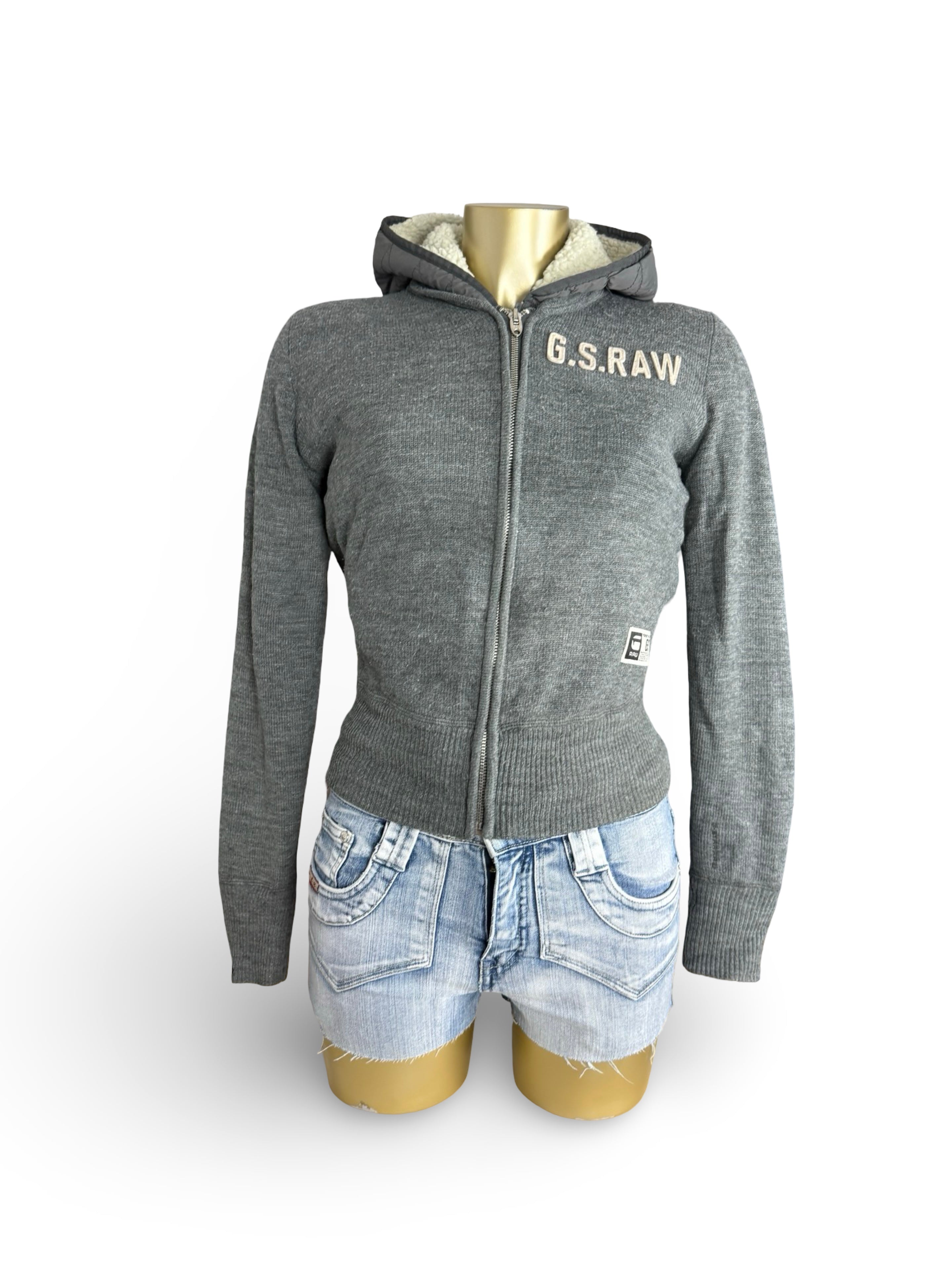 Grey knitted zip up hooded jacket (S)