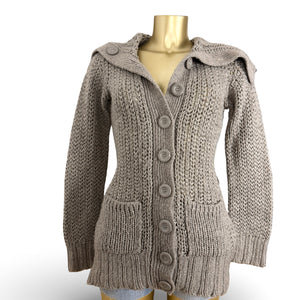 Beige high neck buttons up cardigan jumper (S)