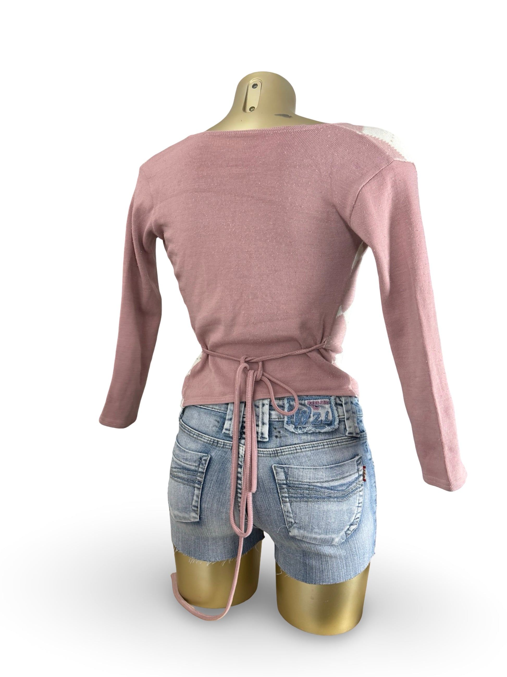 Pink tight fit tie up cardigan jumper (XS/S)