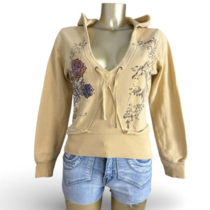 Yellow floral cotton hoodie (S/M)