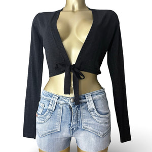 Black shinning tie up cardigan top (S/M)