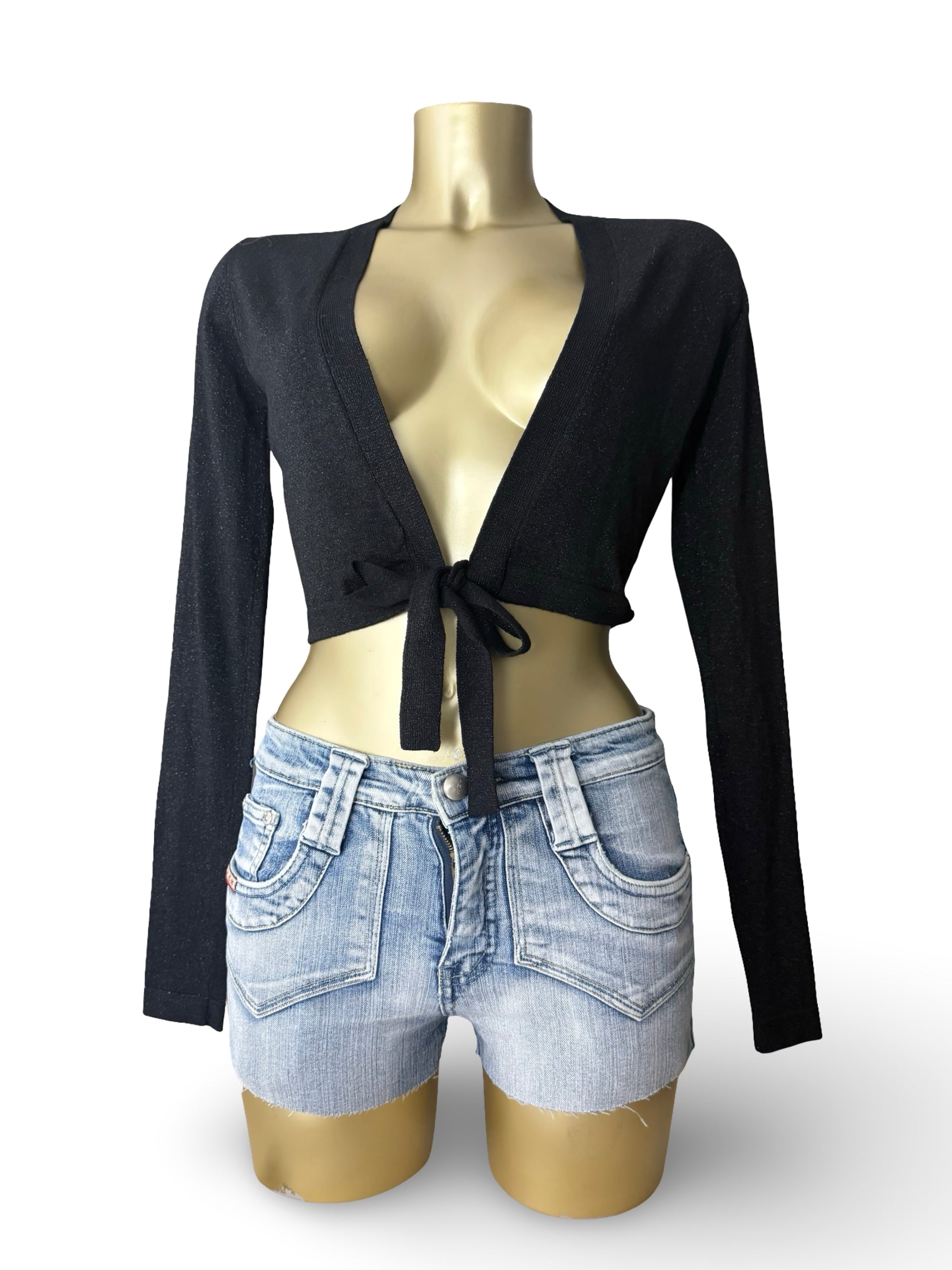 Black shinning tie up cardigan top (S/M)