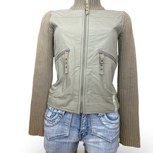 Khaki zip up cotton biker jacket (S)