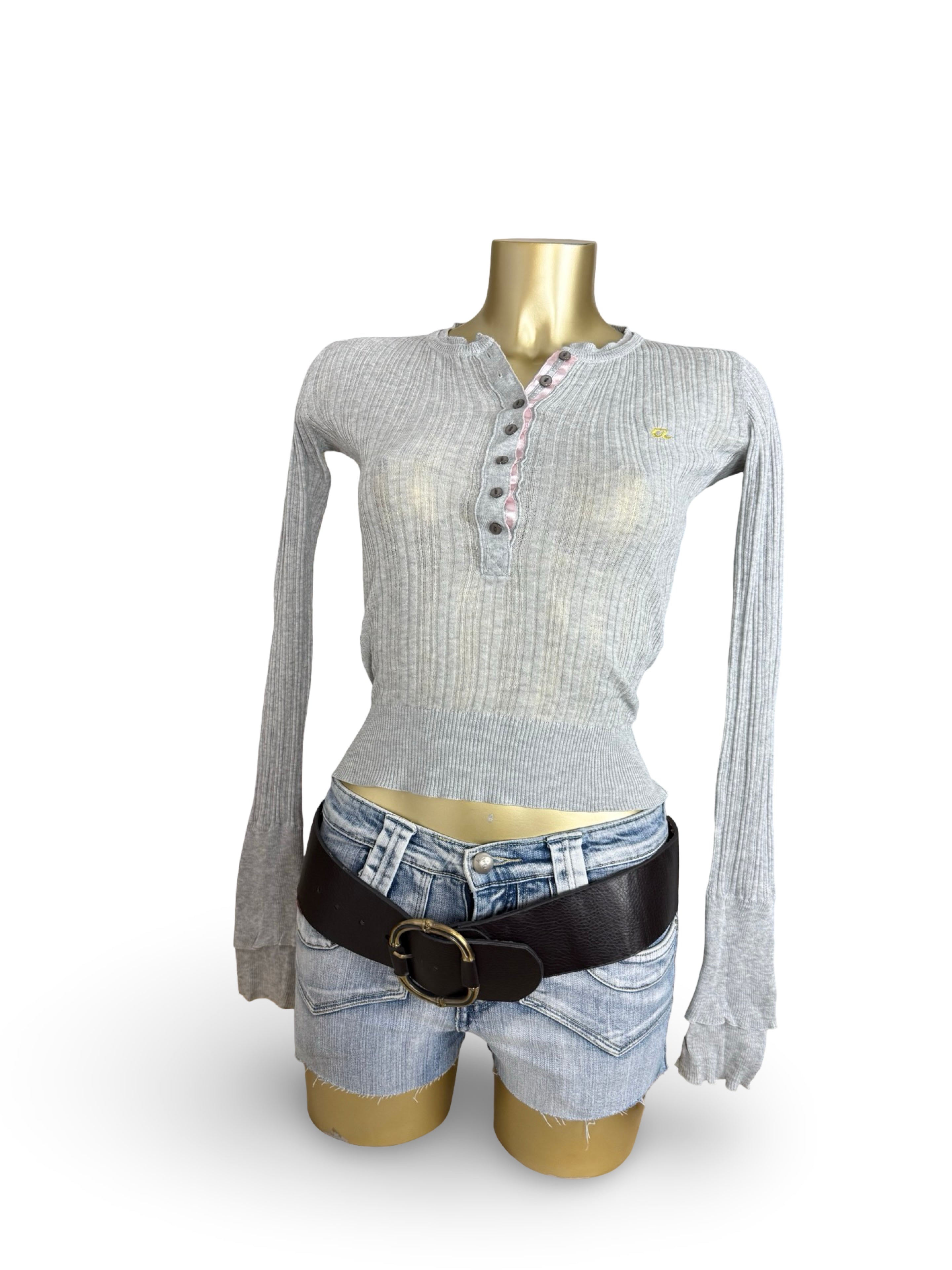 Grey cotton tight fit long sleeves top (S)