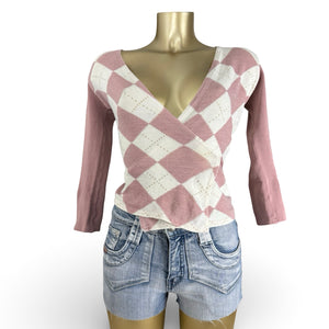 Pink tight fit tie up cardigan jumper (XS/S)