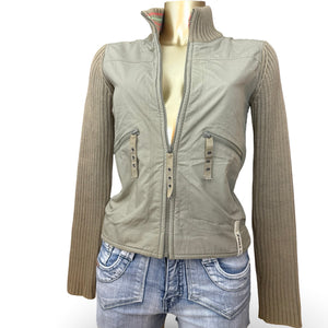 Khaki zip up cotton biker jacket (S)