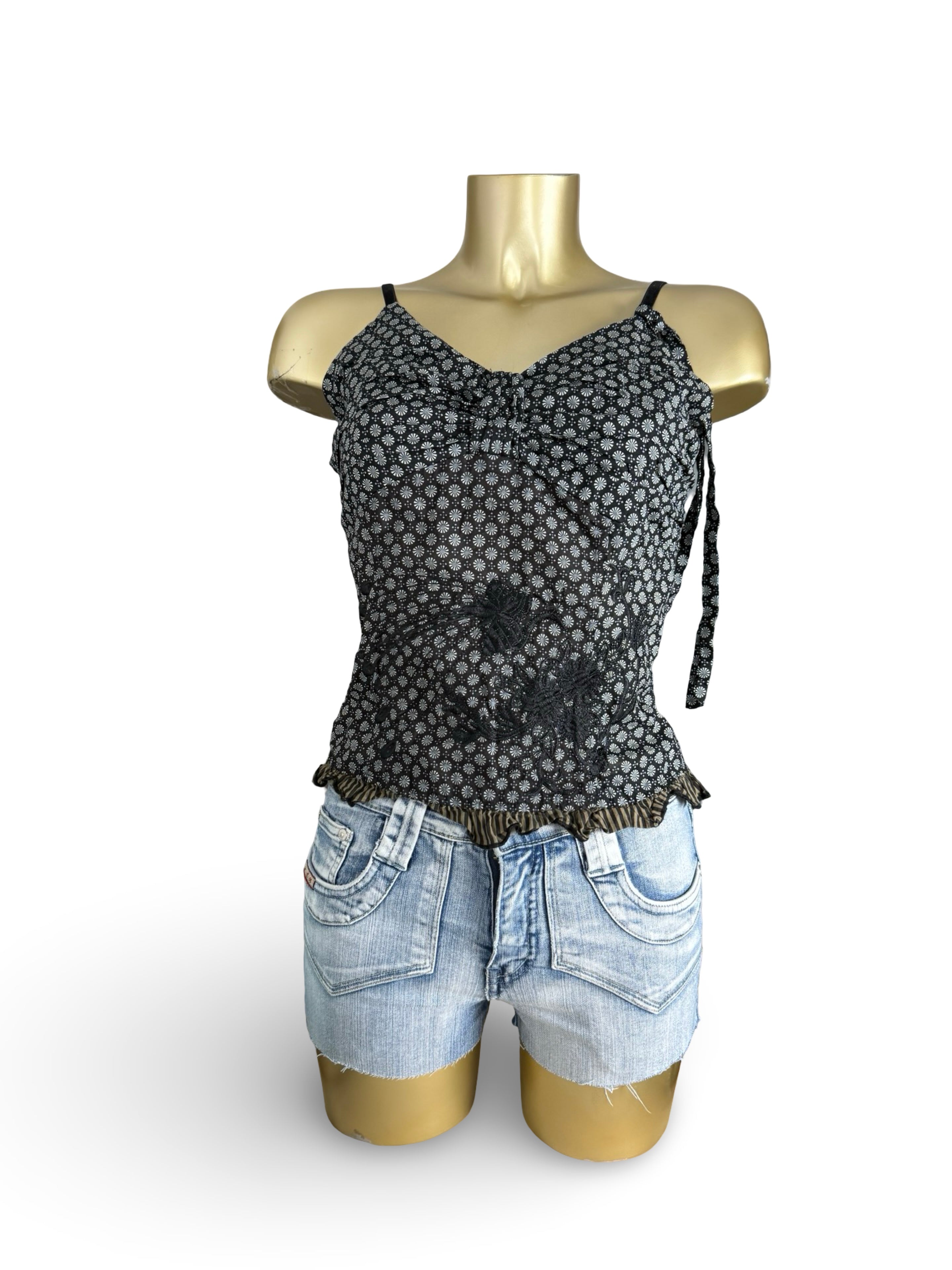 Grey graphic tight fit cami top (M)
