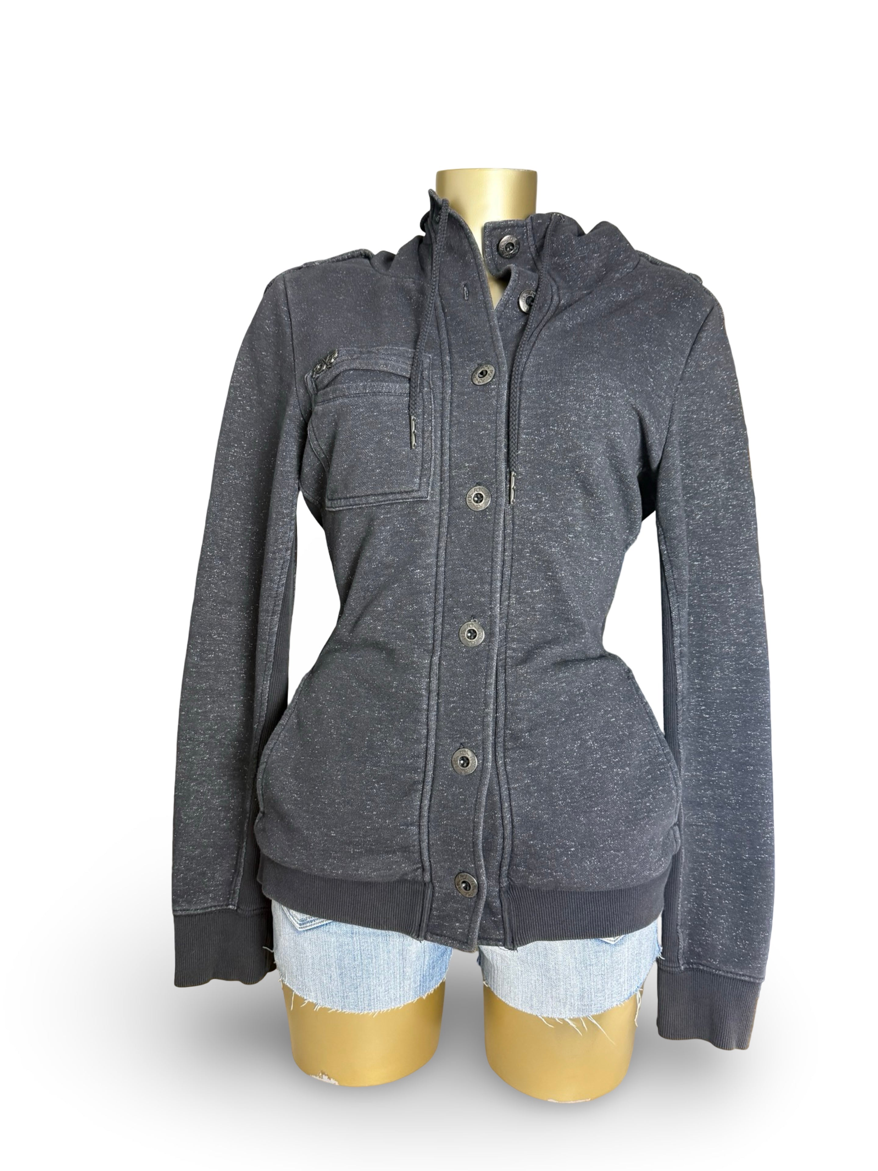 Grey cotton vintage hooded jacket (XL)