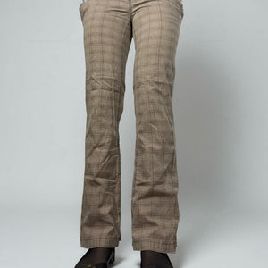 Beige check print low rise straight legs pants (S)