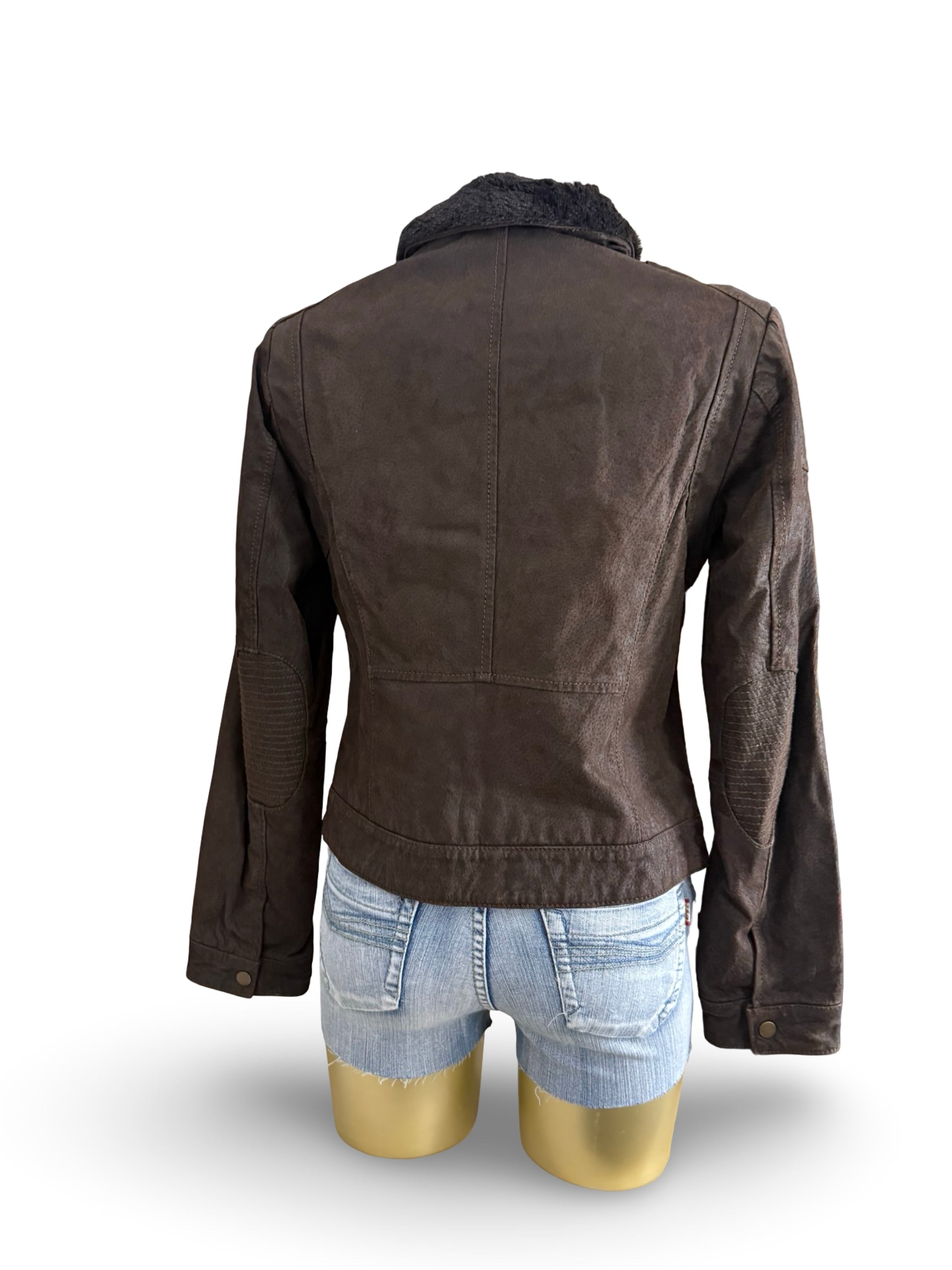 Brown real suede leather biker jacket (S)