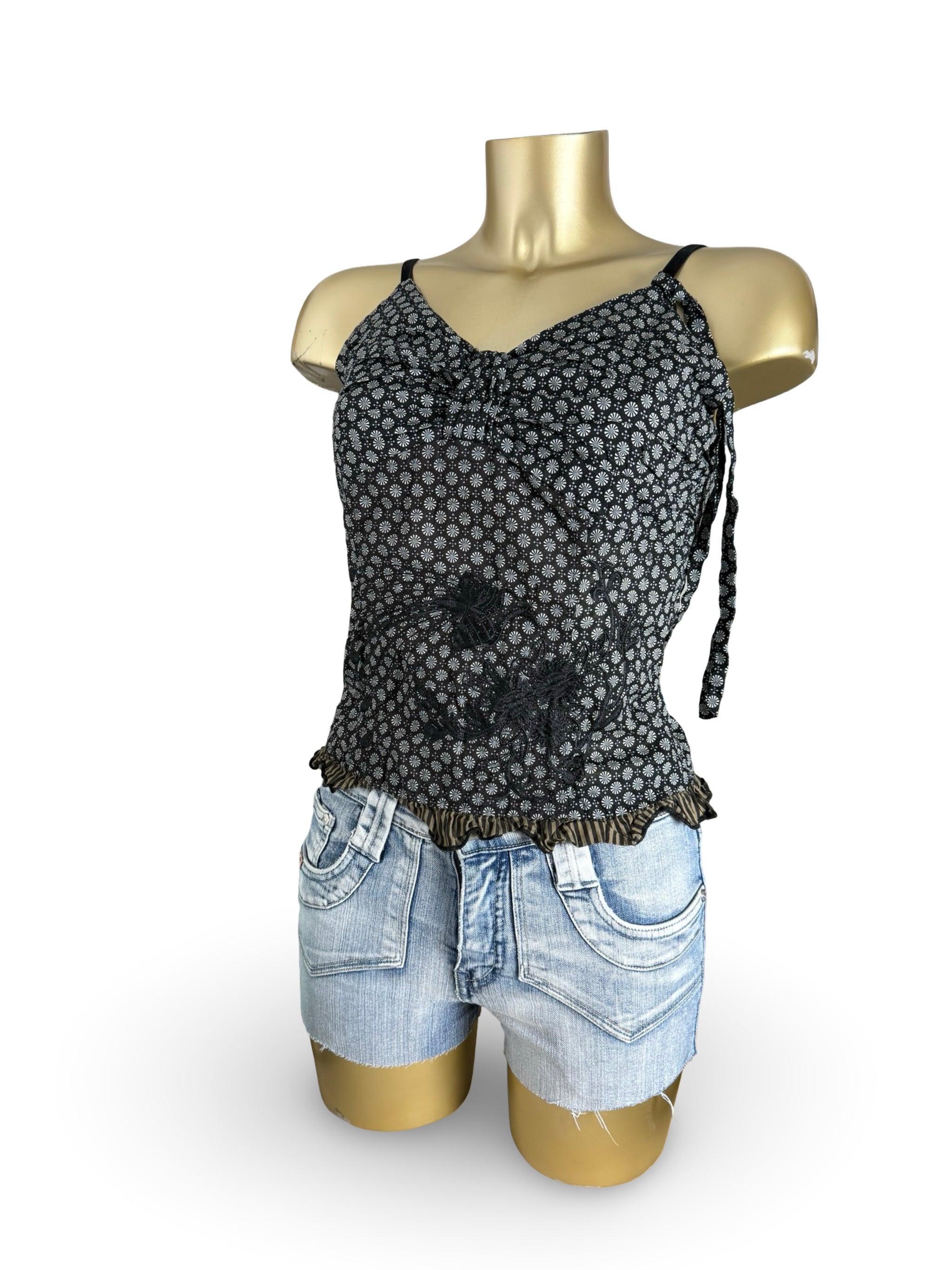 Grey graphic tight fit cami top (M)