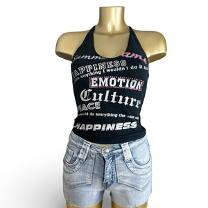 Black sequins graphic top (XS)