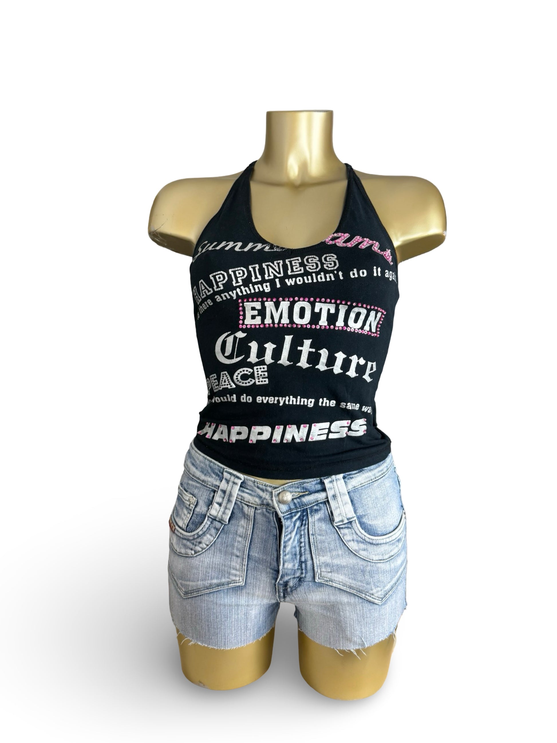 Black sequins graphic top (XS)