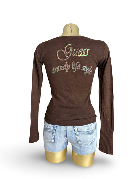 Brown sequins logo jumper (S/M)