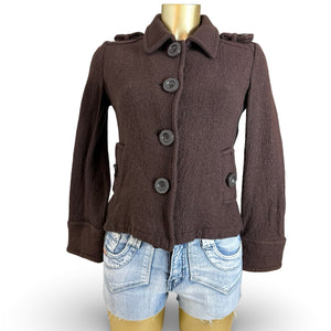 Brown wool tight fit trench caban jacket (S)