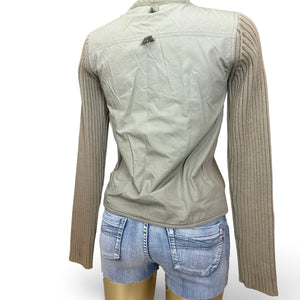 Khaki zip up cotton biker jacket (S)