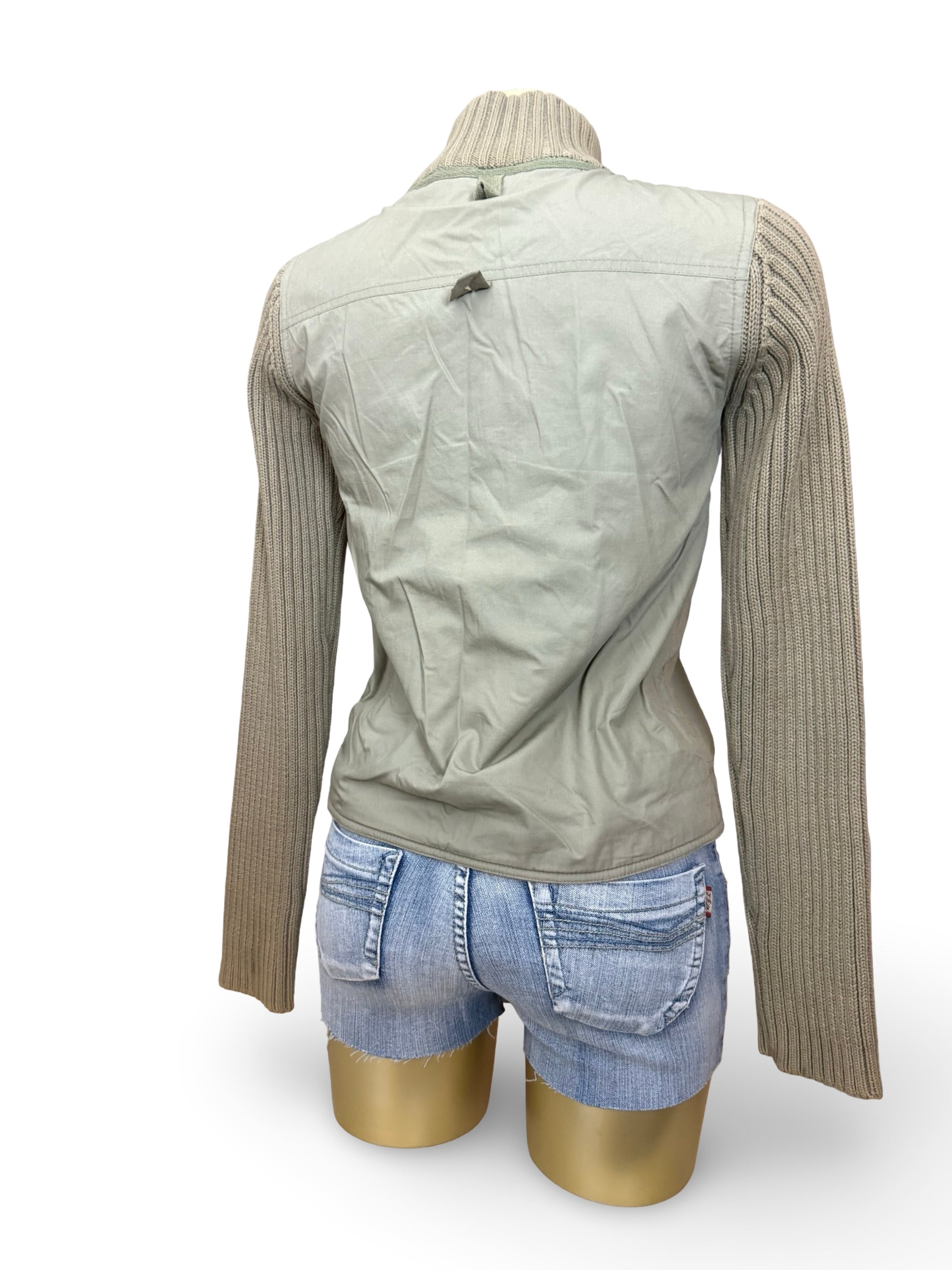 Khaki zip up cotton biker jacket (S)