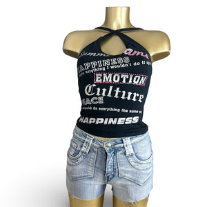 Black sequins graphic top (XS)