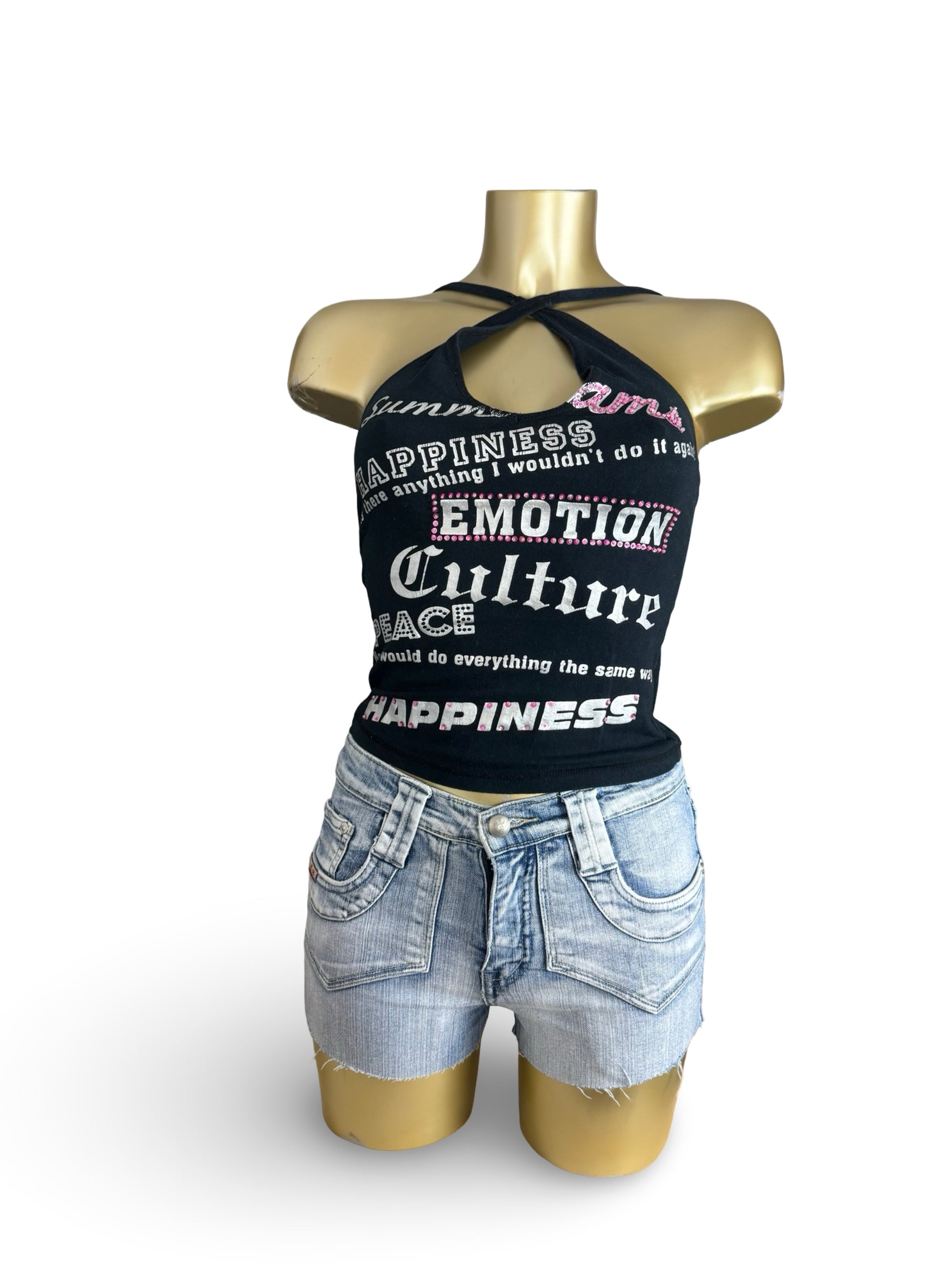 Black sequins graphic top (XS)