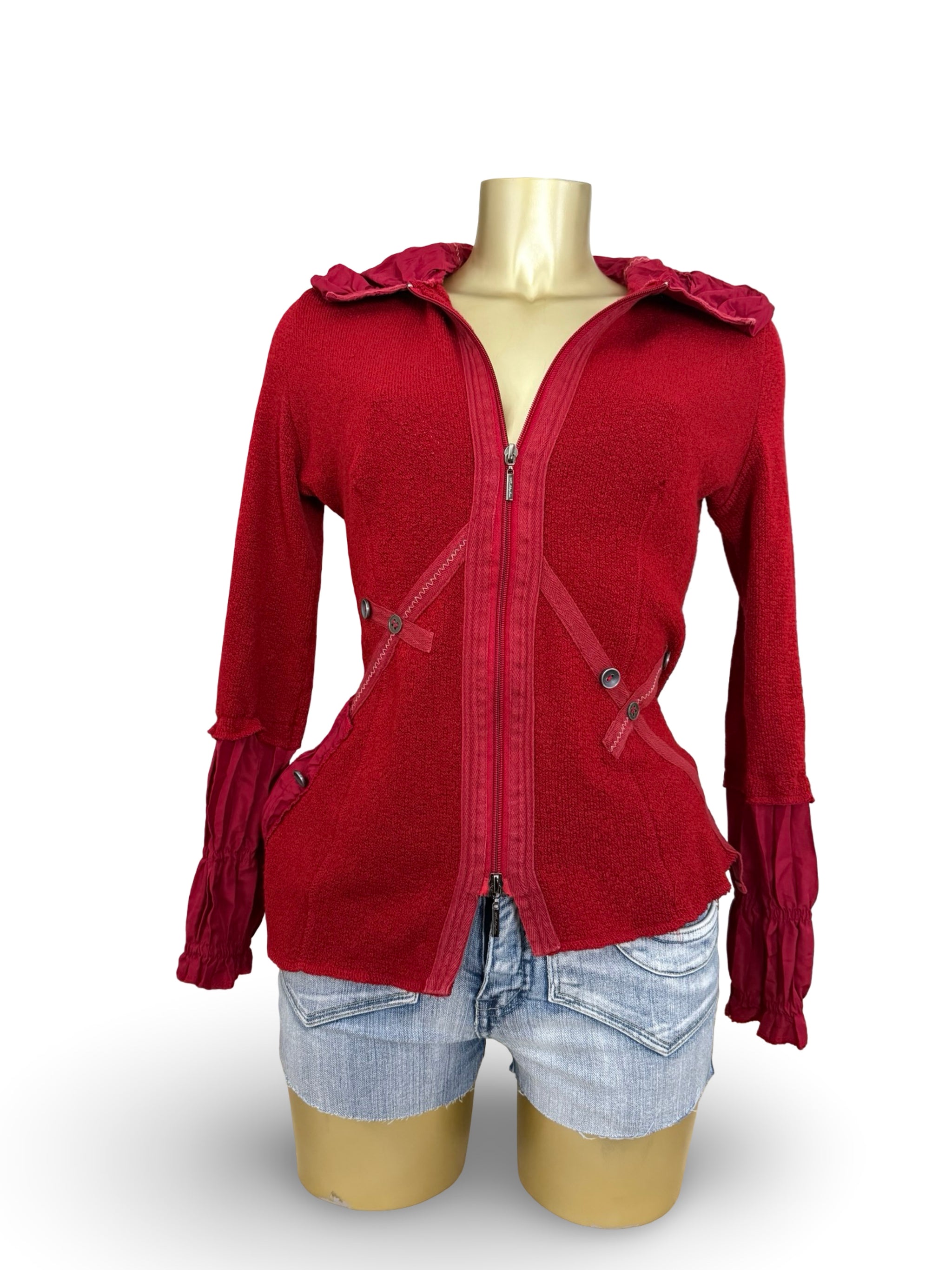 Red zip up tight fit jumper jacket (M)