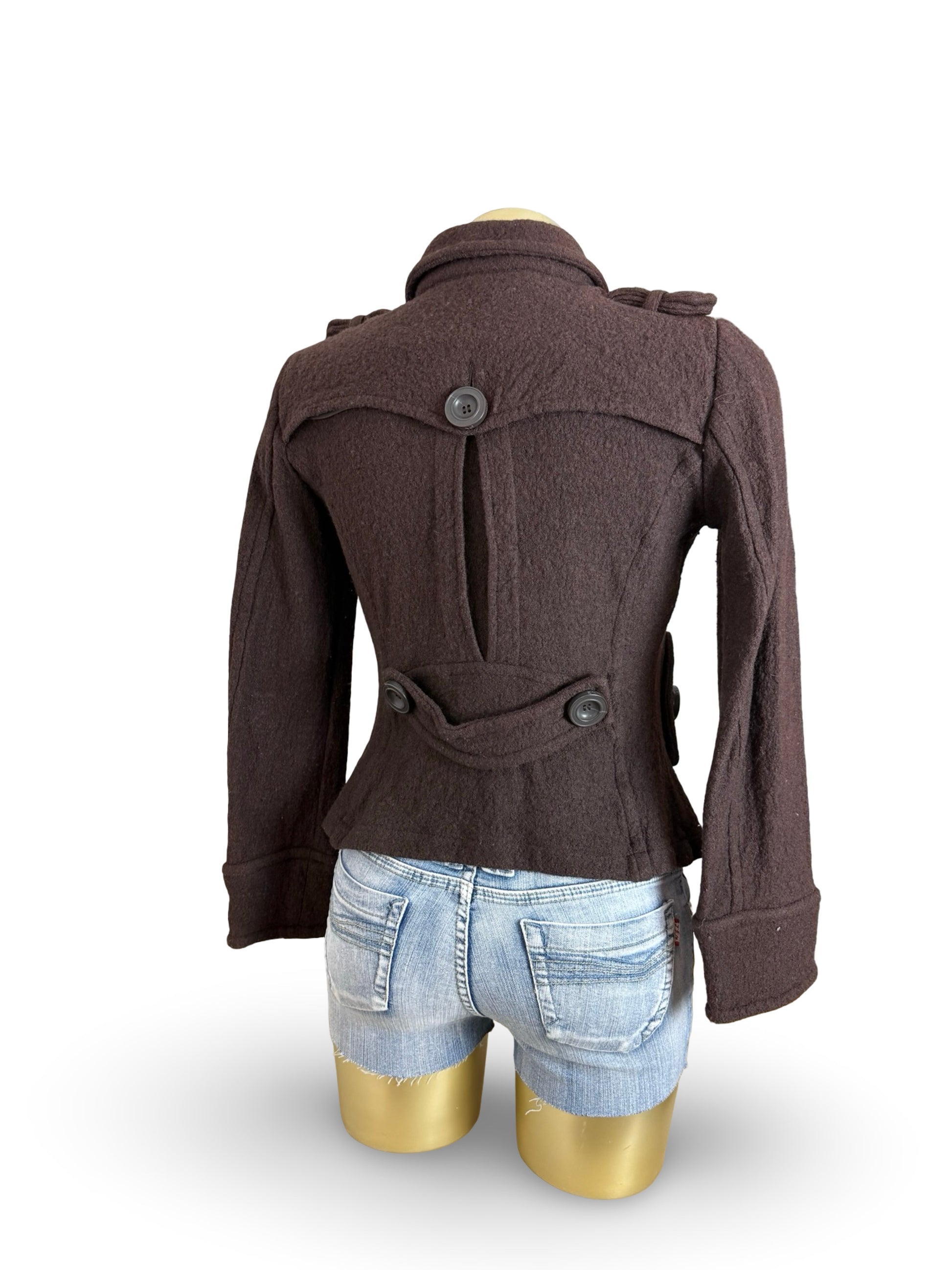 Brown wool tight fit trench caban jacket (S)